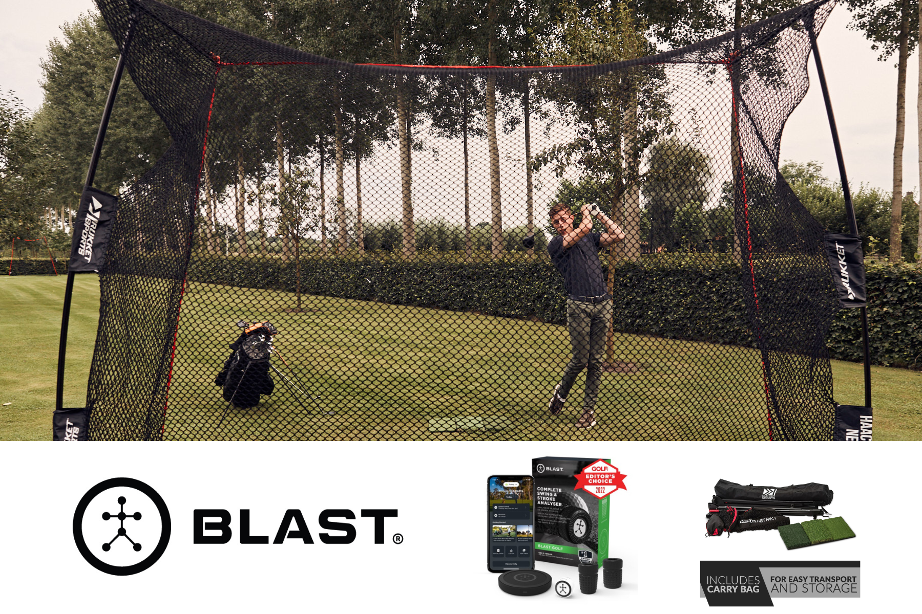 Golf Blast Trainingsset mit Rukket Golfnetz: Verbessere deinen Schwung zu Hause